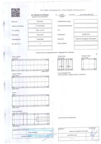 Контейнер 40HC №YYCU6035664